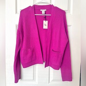 Magenta Open-Front Cardigan Sweater